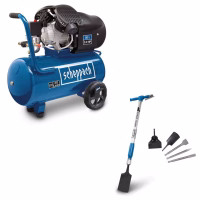Двуцилиндров компресор 50л Scheppach HC53DC с пневматичен инструмент Scheppach AERO2Spade